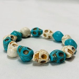 Aztec Mayan Skull Bracelet Milk White Teal Soothsayer Beads